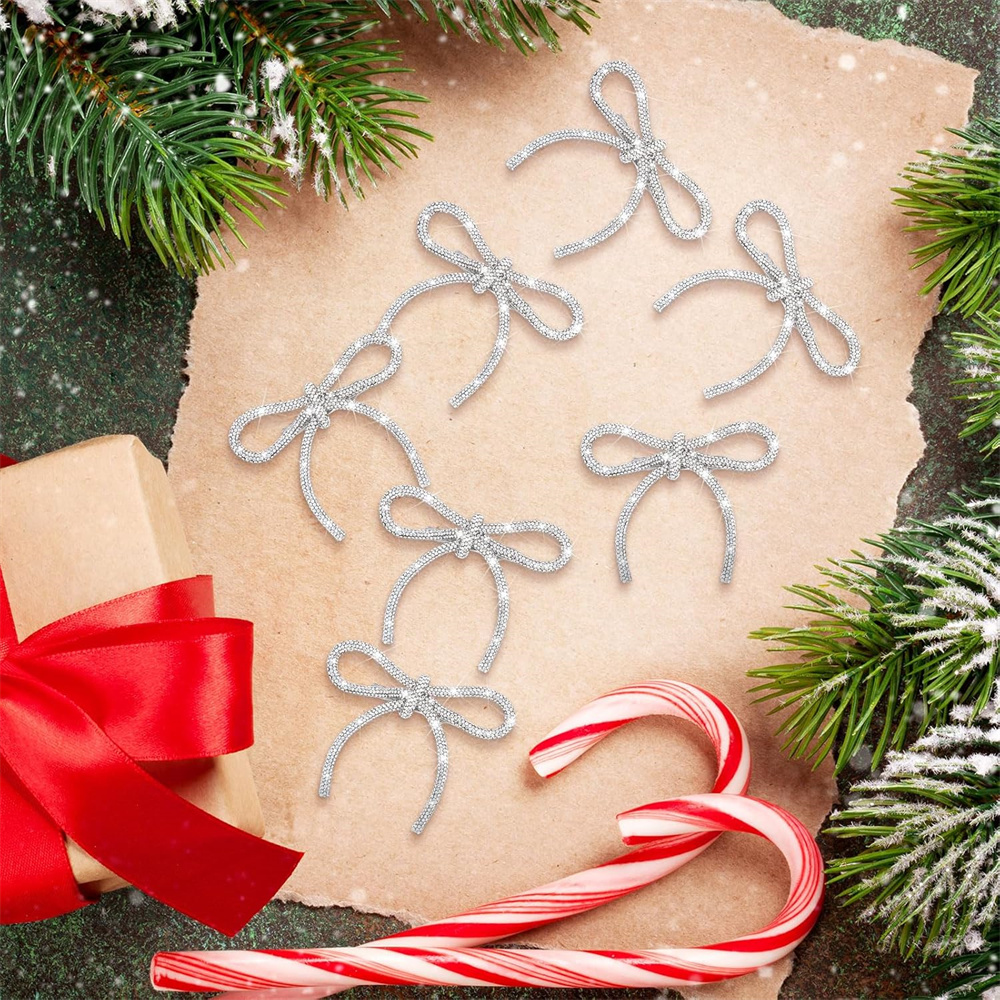 Triani 12Pcs Glitter Christmas Tree Bow Clip Ornaments 5.12*2.95 Inch Christmas Bows Glitter with Rhinestones Bow for Women Home Xmas Party Supplies