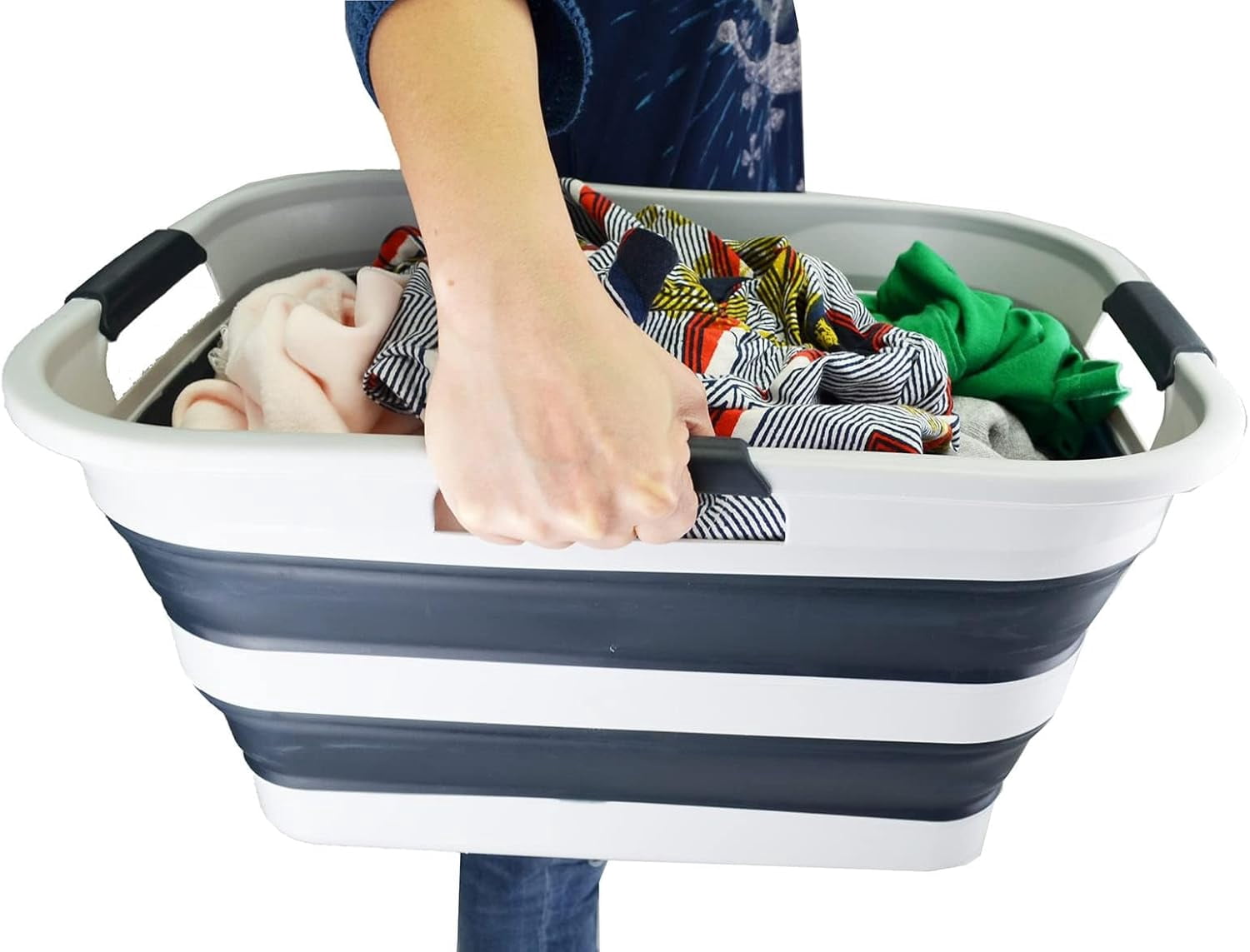 SAMMART 30L (8 gallons) Collapsible Plastic Laundry Washing Tub- Foldable Laundry Basket/Organizer-Portable Washing Tub/Container-Pop Up Saving Hamper-Water Capacity 24L(6.3 gallons)