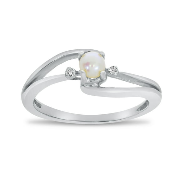 10k White Gold Freshwater Cultured Pearl And Diamond Wave Ring