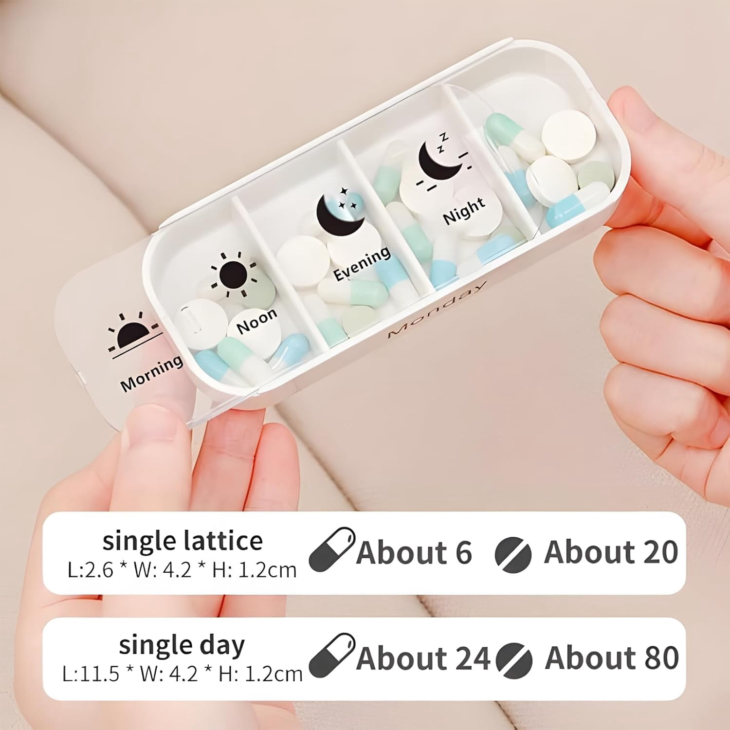Weekly 7-Day Pill Organizer, Large Weekly Medication Organizer with 4 Times a Day Compartments, Stackable Vitamin Organizer for Supplements (Green)