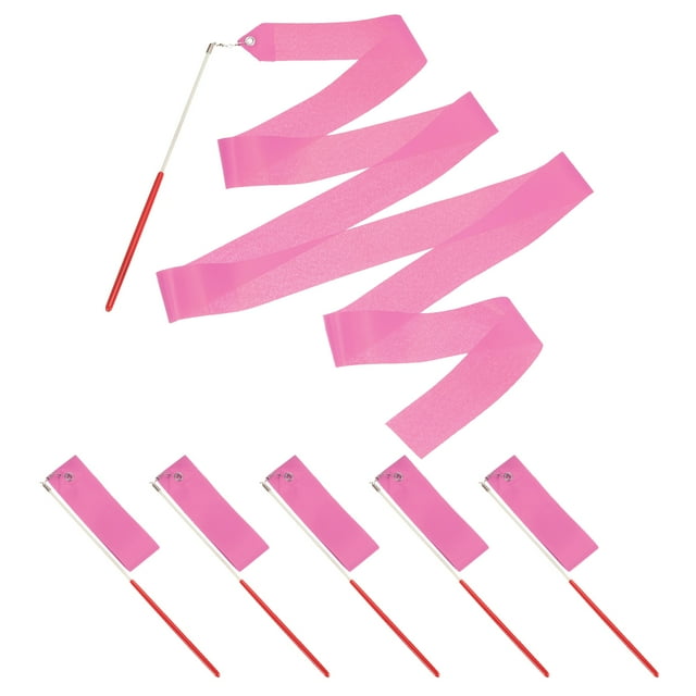 Uxcell Dance Ribbons, Gymnastics Dance Streamers with Non-Slip Wand Dance Flags Pink