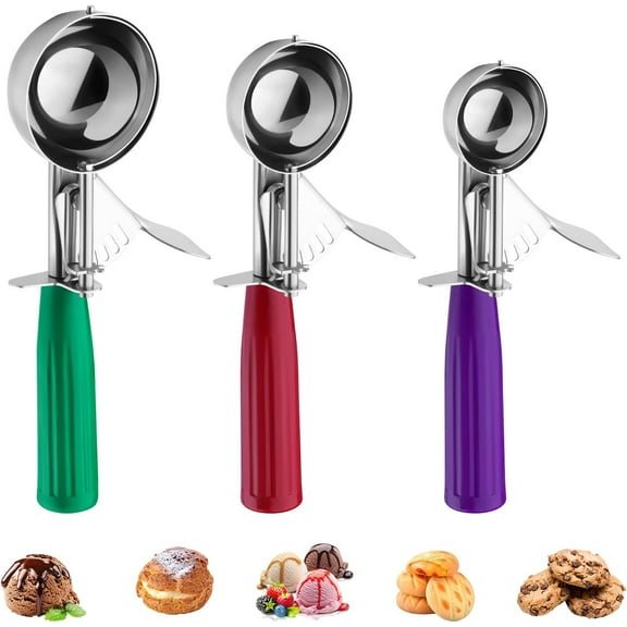 Ice Cream Scoop, Ice Cream Scooper Set Include Different Sizes, Heavy Duty Ice Cream Scoop with Trigger, Polishing Stainless Steel 18/8 Cookie Scoops