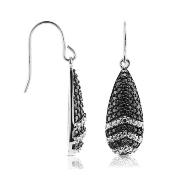 Sterling Silver Diamond Accent Black and White Drop Earrings