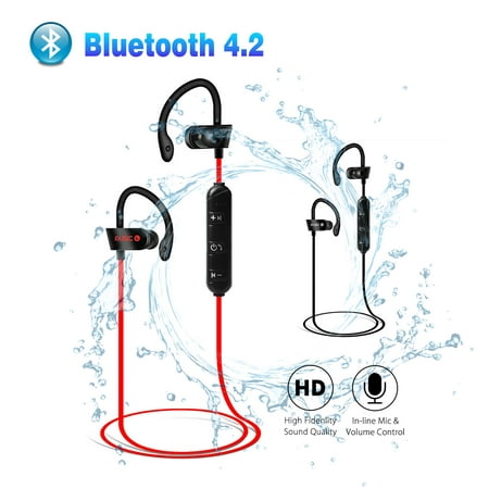 EEEKit Wireless Bluetooth Headphones, Bass HiFi Stereo in-Ear Earphones Sweatproof Sports Headset Volume Control with Noise Cancelling Mic for iPhone Samsung Android (Best Volume And Bass Booster For Android)