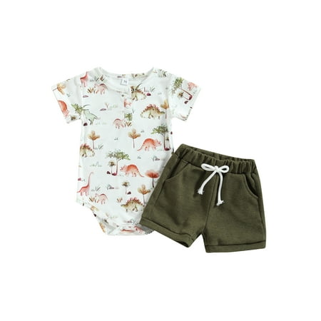 

Coduop Baby Boys Summer Romper Set Short Sleeve Dinosaur Bodysuit and Shorts 2Pcs Outfit Set