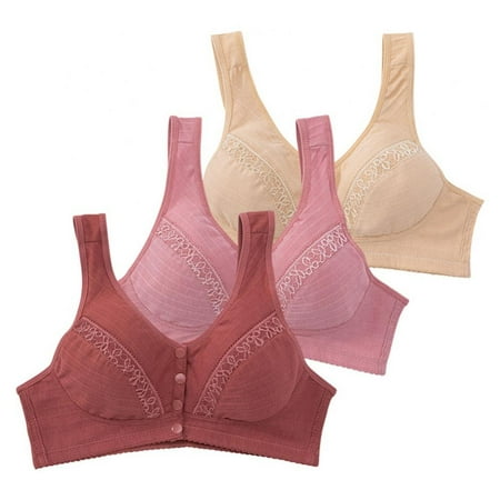 

Spdoo 3 Pack Floral Wirefree Bra Front Button Bra for Women 40