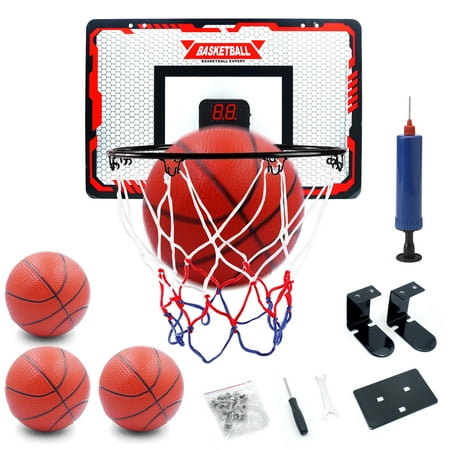 Basketball Hoop Indoor Mini Basketball Hoop with 4 Balls & Electronic Scoreboard Over The Door Basketball Hoop Basketball Toys for Boys Girls Age 5 6 7 8 9 10 11 12 - Kids & Teens