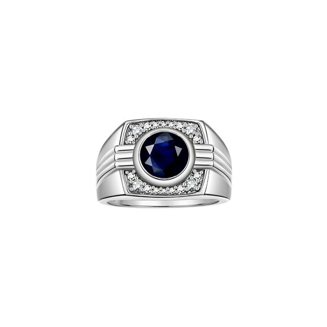 RYLOS Mens Rings Sterling Silver Designer Round Gemstone & Sparkling Diamond Ring Sapphire September Birthstone Rings For Men, Men's Rings, Silver Rings, Sizes 8 - 13