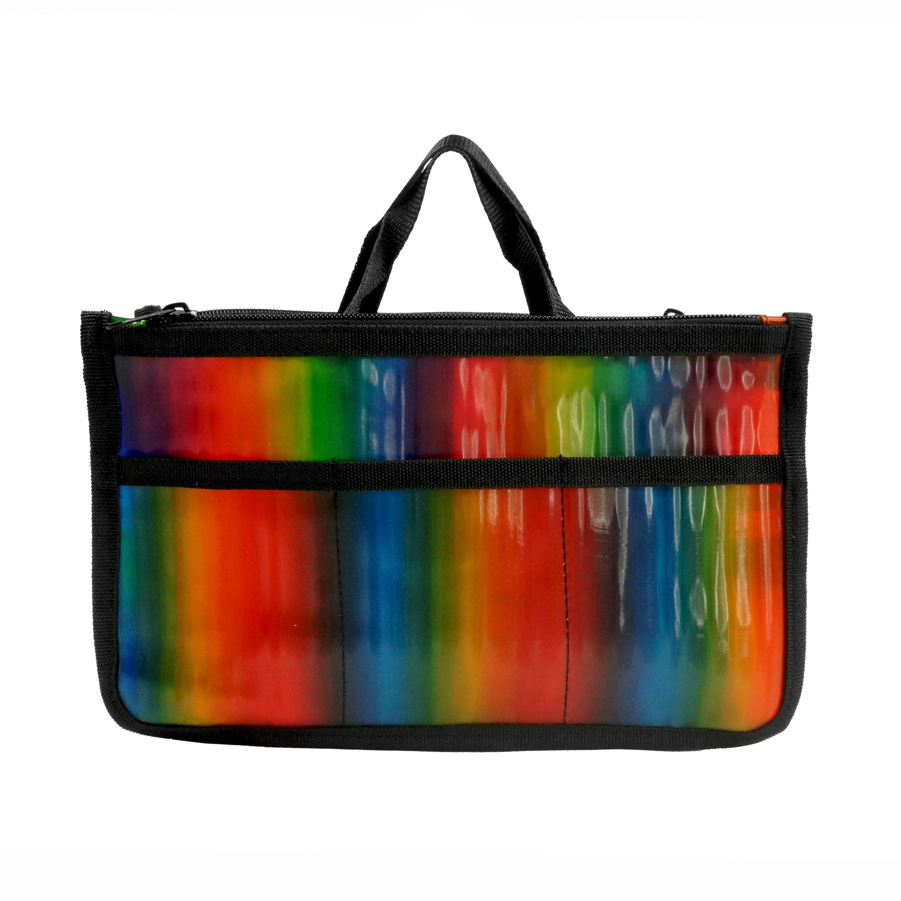 5 Pack Clear Rainbow Handbag Organizer See Through Cosmetic Badget Insert Purse Organizer Transparent Travel Pouch Liner Shaving Toiletry Bag with black handle
