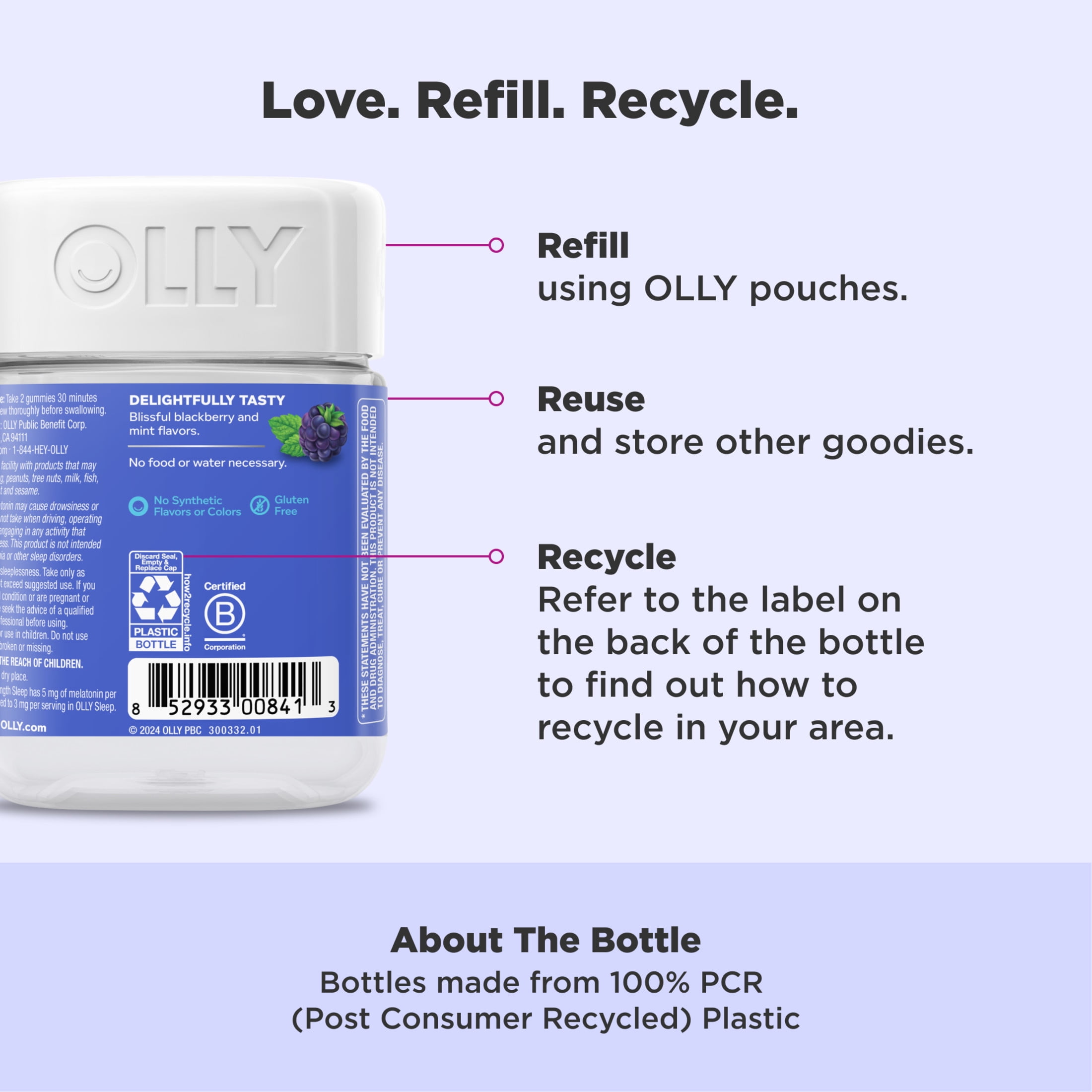 (3 pack) OLLY Extra Strength Sleep Gummy Supplement, 5mg Melatonin, Blackberry Zen Flavored, 50 Count