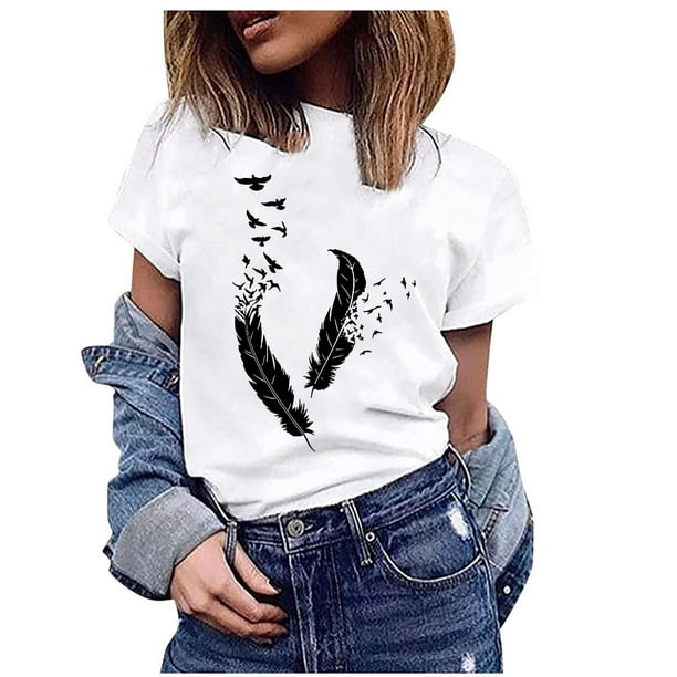 Blusa informal de manga corta con cuello redondo para mujer con estampado del día de San Valentín OAVQHLG3B Store lin121212