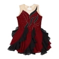 thumbnail image 2 of iixpin Kids Girls Lyrical Dance Dress Mesh Spliced Sleeveless Figure Skating Dresses Competition Dancewear Burgundy 16, 2 of 7