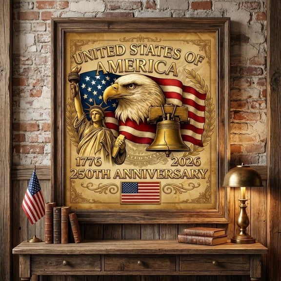 Patriotic American Wall Art Celebrating USA 250th Anniversary 1776–2026 Vintage Print Size 24x36 Unframed Poster