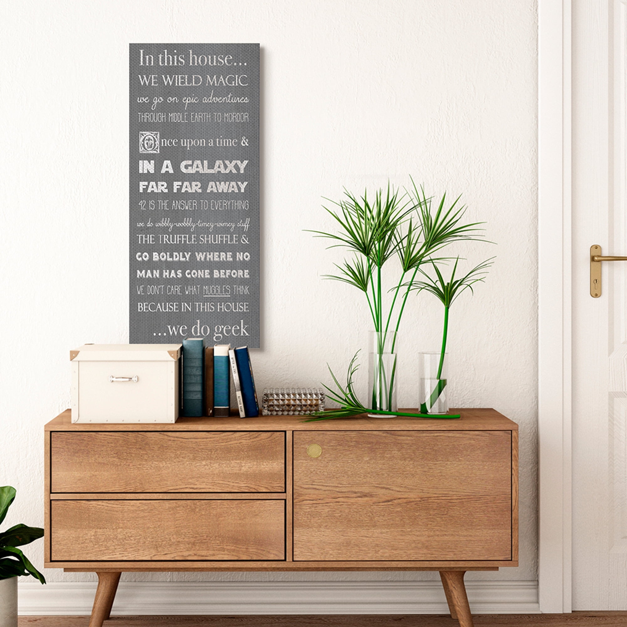 Stupell Industries In This House Phrase Family Movie Night Quotes Inspirational Painting Gallery Wrapped Canvas Art Print Wall Art, 17 x 40