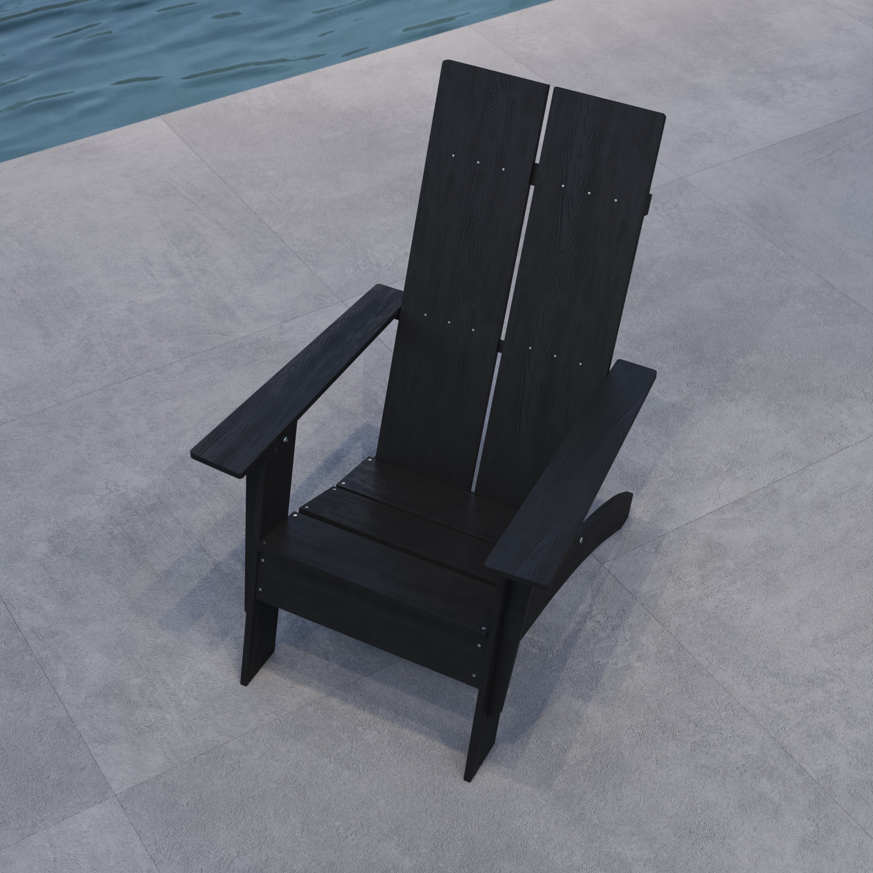 Merrick Lane Modern 2 Slat Back All-Weather Poly Resin Wood Adirondack Chair in Black