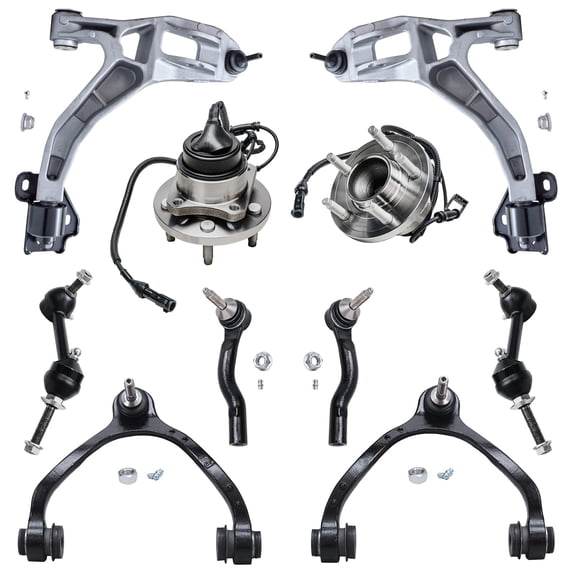 Detroit Axle - Front Upper Lower Control Arms Wheel Hub Bearings w/Sway Bars Outer Tie Rods Replacement for 2005-2011 Ford Crown Victoria/Lincoln Town Car/Mercury Grand Marquis - 10pc Set