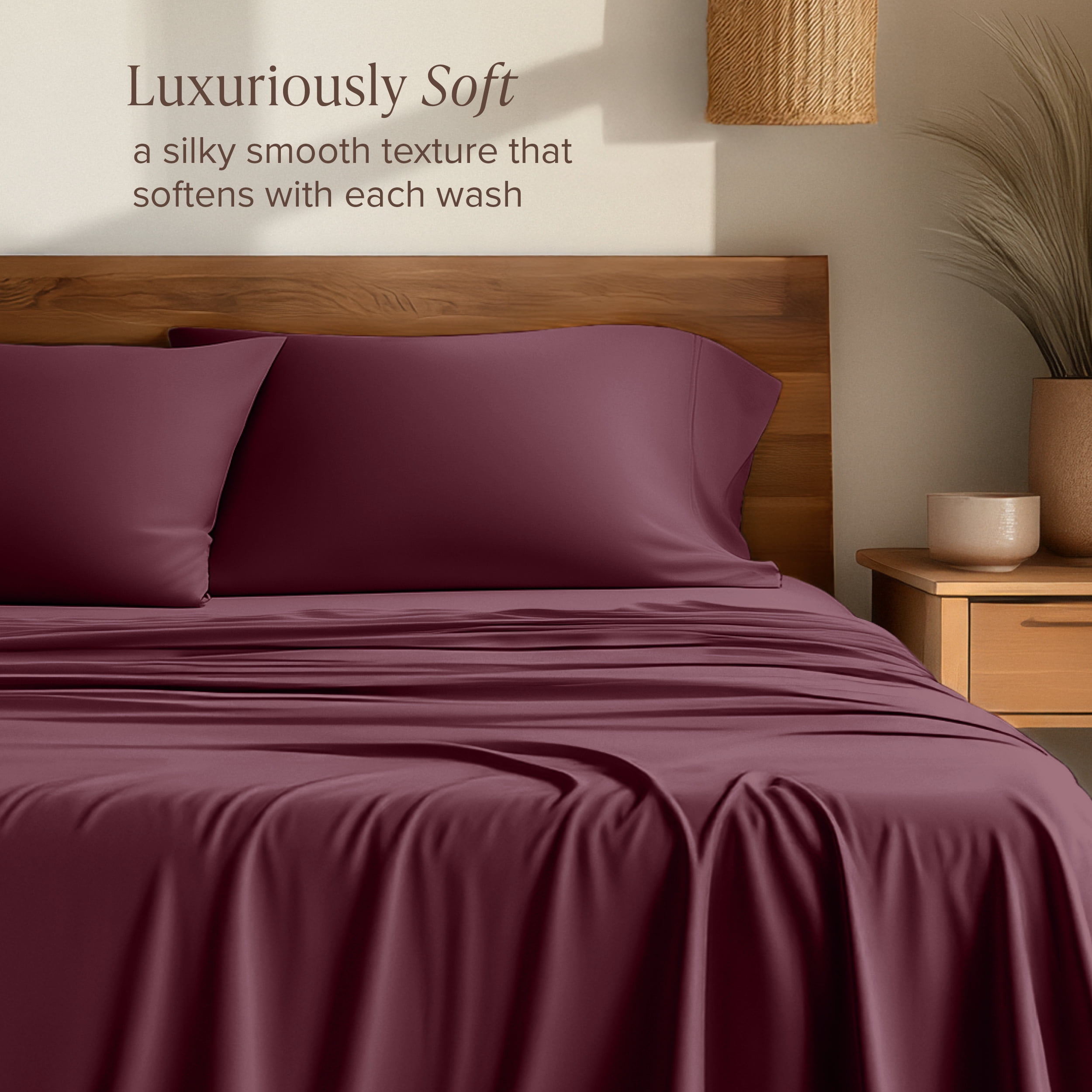 Bare Home Bamboo Sheet Set - Made from Rayon Fibers - Deep Pockets - 4 Piece - King, Burgundy