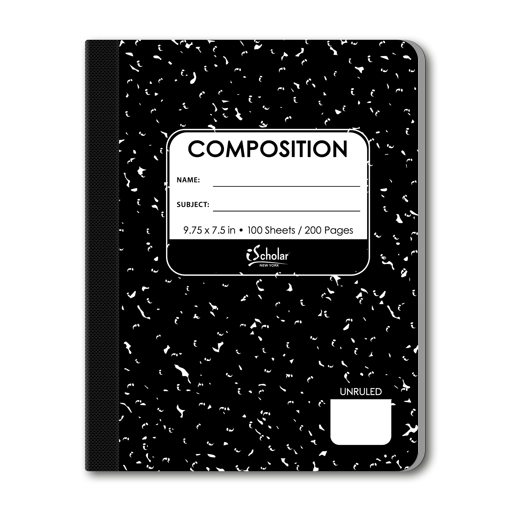 iScholar Composition Book, 100 Sheets, Unruled, 100 Sheets, 9.75 x 7.5-Inches, Black Marble Cover (13100)