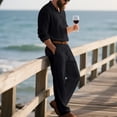 thumbnail image 5 of Men's Long Sleeve Casual Linen Shirt and Pants Set, Lightweight Breathable Outfit for Summer Beach, Relaxed Fit, 5 of 5