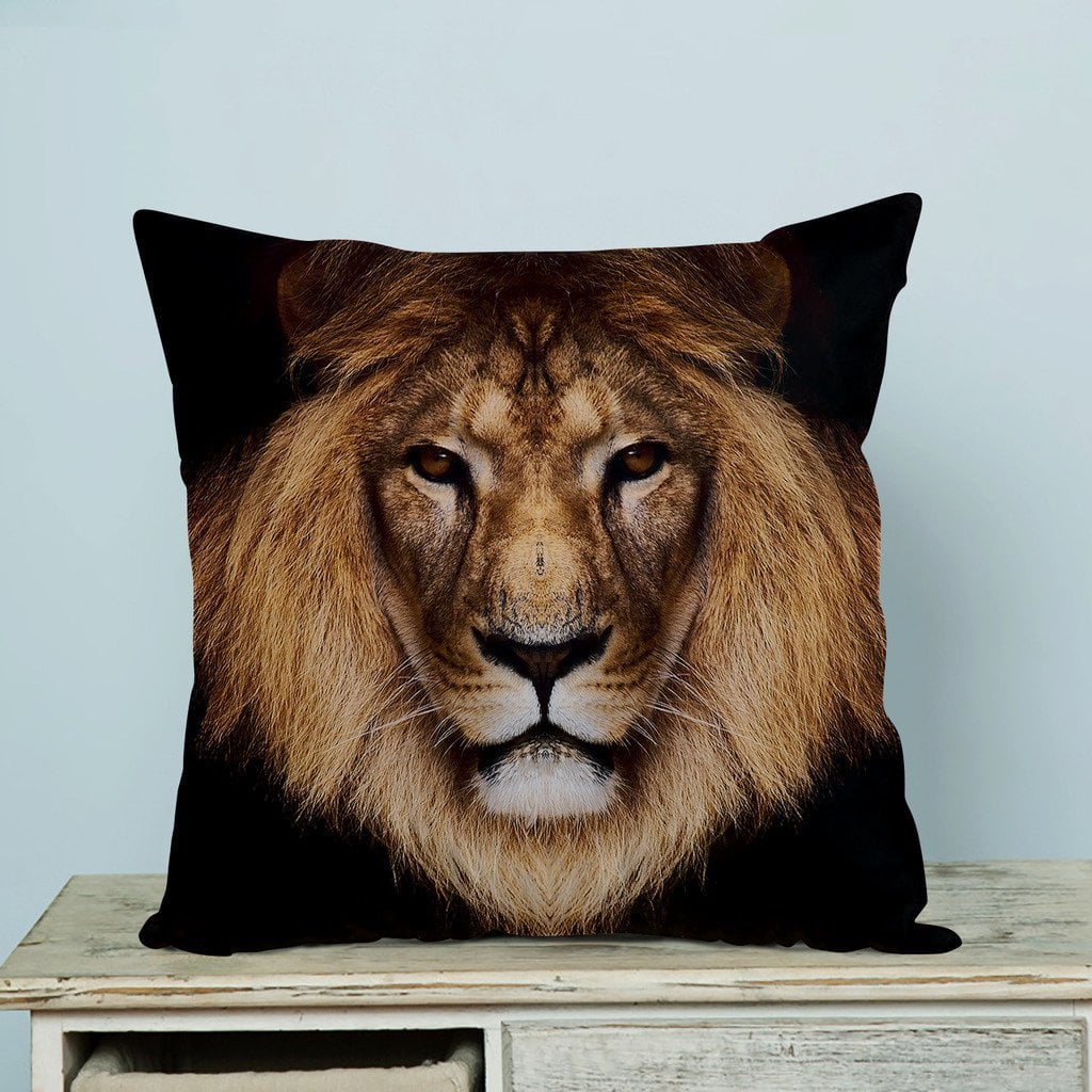 GCKG Big face Lion Pillow Case Pillow Cover Pillow Protector Two Sides