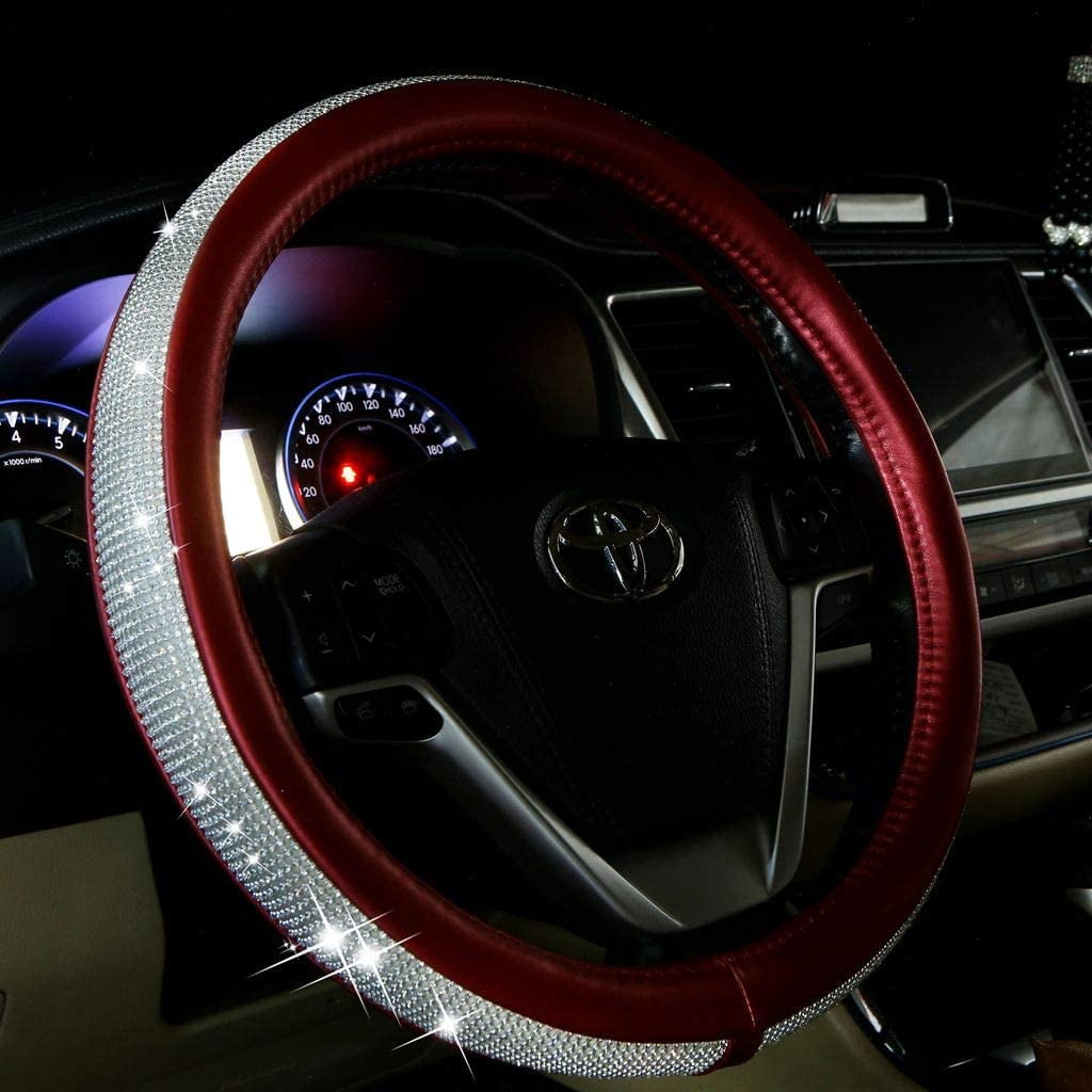 Universal Women Bling Diamonds Steering Wheel Cover 15 inch for Cars