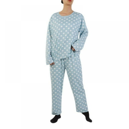 

Eleanos Ladies Pajamas Polka Dot Printing Casual Pocket Pajama Set Long Sleeve Blue L