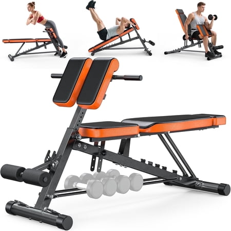 GIKPAL Roman Chair,8 Positions Multi-Functional Adjustable FID Weight Bench with Dumbbell Rack, Incline, Decline, and Flat Bench for Full Body Home Gym Workout,Support up to 1000lbs