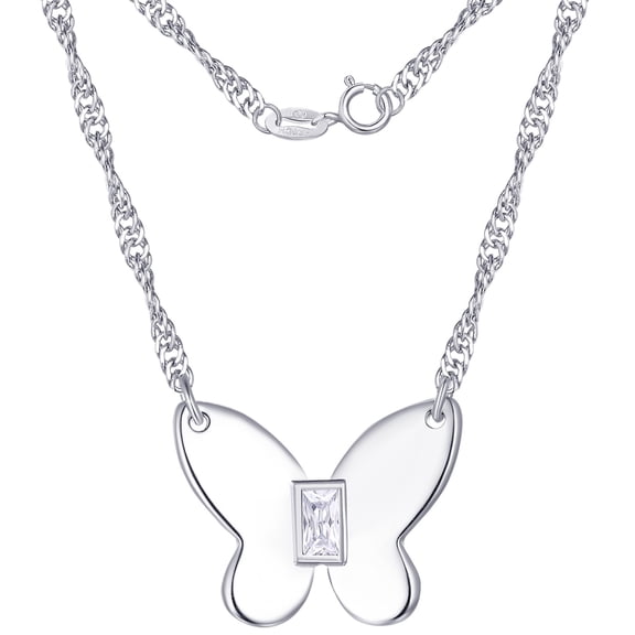 Planet Pure Women's Simulated Diamonds Butterfly Necklace in Recycled Sterling Silver 18"