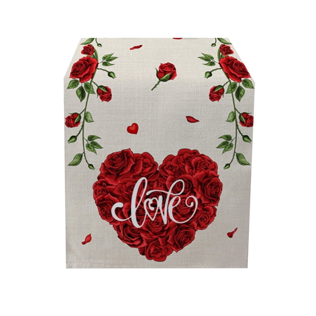 Under 10 Decorative Table Banner 2023 Valentines Day Wedding Red Valentine's Day Table Flag Home Decor Waterproof Tablecloth Wedding Party Doilies