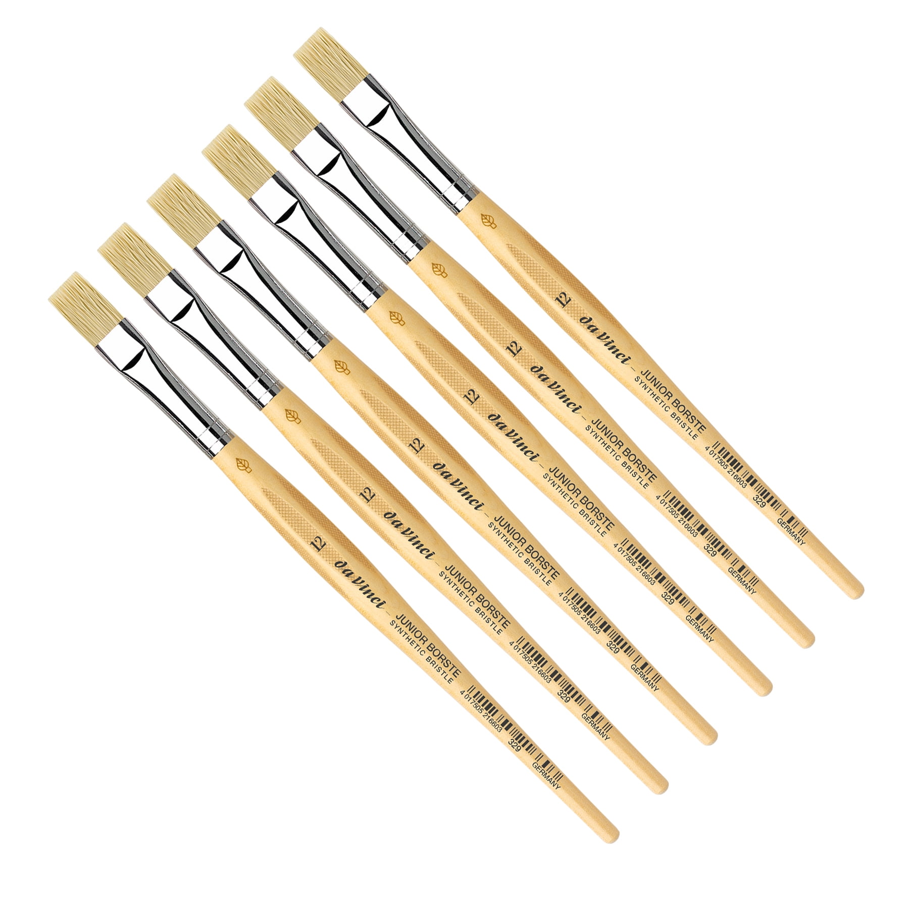 da Vinci JUNIOR BORSTE Synthetic Student Brush, Synthetic, Tempera, Flat, Series 329, Size 12, Pack of 6