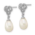thumbnail image 2 of Finest Gold Sterling Silver Rhodium-Plated 6-7 mm White Rice Freshwater Cultured Pearl Knot Post Dangle Earrings, 2 of 3