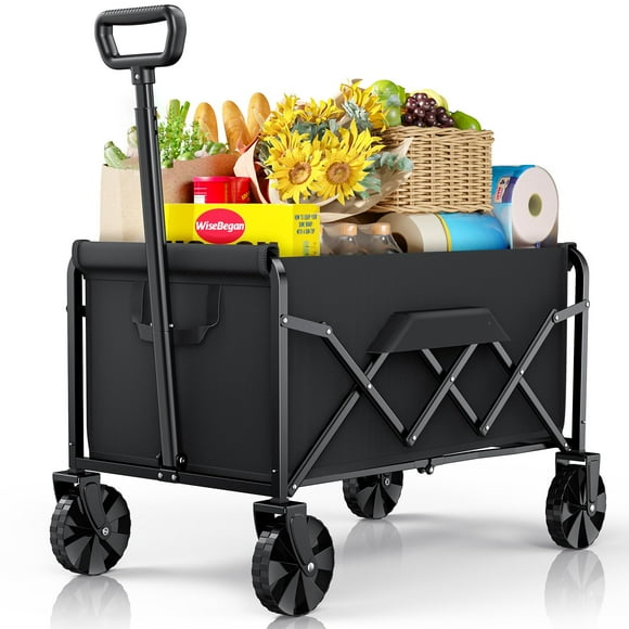 Small WiseBegan Collapsible Wagon with Wheels, Foldable Dog Wagon Carts with 200lbs Load Capacity, Utility Shopping Cart, Black, 28.0" x 17