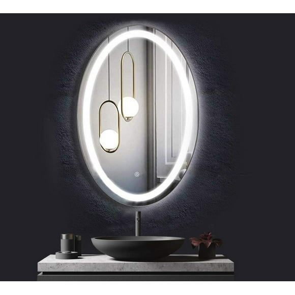 Bela Oval LED Frameless LED Mirror, 24"x32" Oval Front-lit, High Lumens, Stepless Dimmable Wall Mirrors with Anti-Fog, Shatter-Proof, Smart Memory, 3 Colors, Double LED Light, Touch Button.