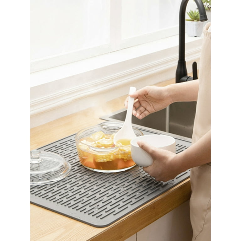 Silicone Dish Drying Mats With Utensils Holder, Heat Resistant