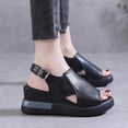 thumbnail image 2 of Womens Platform Wedge Sandals Cutout Open Toe Dress Sandal Ankle Buckle Strap Leather Sandals Summer Heeled Sandal, 2 of 5