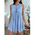 thumbnail image 3 of Dycnvjo Womens Tie Front Mini Dress Summer Sleeveless Pleated Casual Loose Babydoll Dresses Light Blue S, 3 of 8