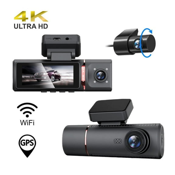 3 Channel 4K Dash Cam for Car with 128GB Card, WiFi GPS, Night Vision, G-Sensor, Loop Recording, Parking Monitor, Rear Camera Included