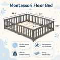 thumbnail image 4 of PAPROOS Full Floor Bed Frame, Wood Floor Platform Bed with Fence and Door, No Box Spring Needed, Modern Full Size Montessori Floor Bed for Little Girls Boys, Playhouse Bed Frame, Gray, 4 of 6