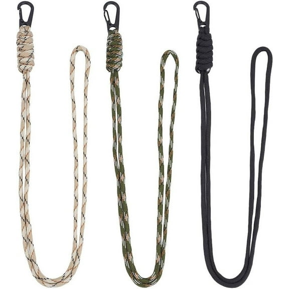 6Pcs 3 Colors Heavy Duty Paracord Lanyards Snap Clasp Design Tactical Lanyards Polyester Card Holder Straps Whistles Keychain Parachute Ropes DIY
