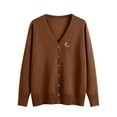 thumbnail image 2 of HOMBOM Sweaters for Women Brown Lightweight Open Front Button up V Neck Cardigan Ladies Tops, 2 of 5