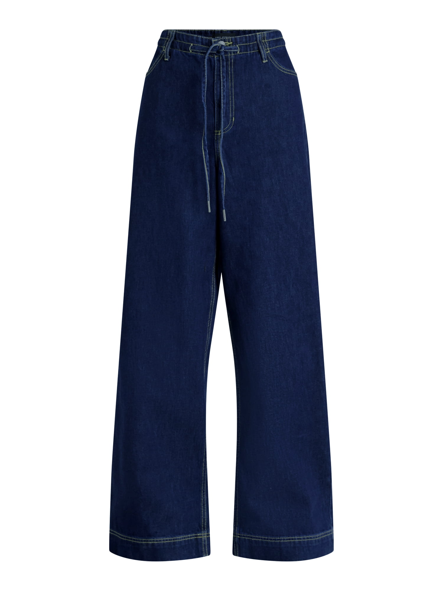 Free Assembly Women's Loose Fitting Wide Leg Jeans with Adjustable Tie Waist, 32" Inseam, Sizes 0-26