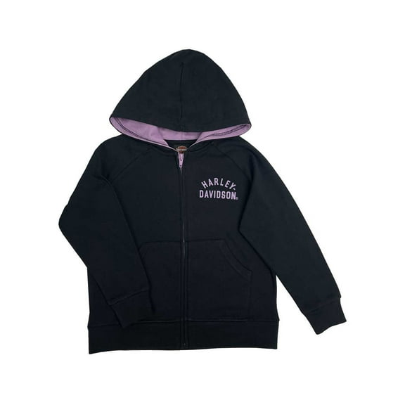 Harley-Davidson Big Girls' Bar & Shield Knit Zip-Up Hoodie - Black (10/12), Harley Davidson