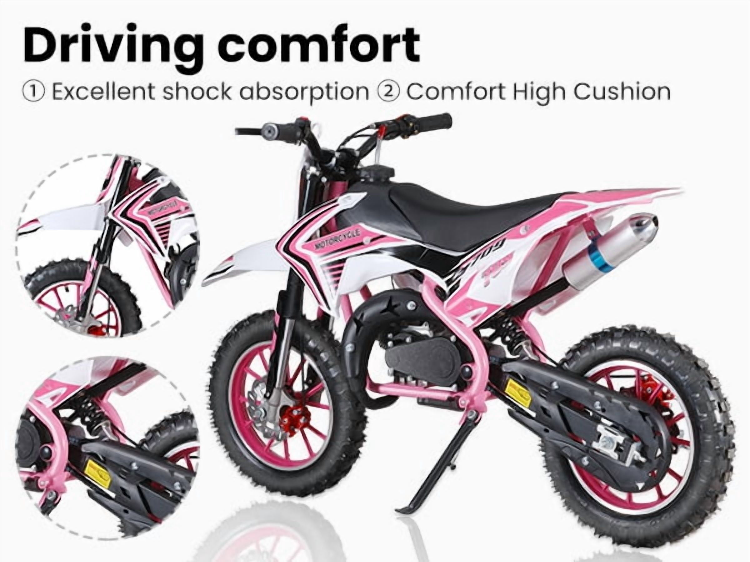 WETLA 49cc Kids Dirt Bike - 2-Stroke Gas-Powered Mini Motorcycle, Off-Road Motocross w/Disc Brakes (Pink)