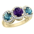 thumbnail image 1 of 14K Yellow Gold Natural Amethyst & London Blue Topaz Sides Round 3-stone Ring Diamond Accents, size 6.5, 1 of 2