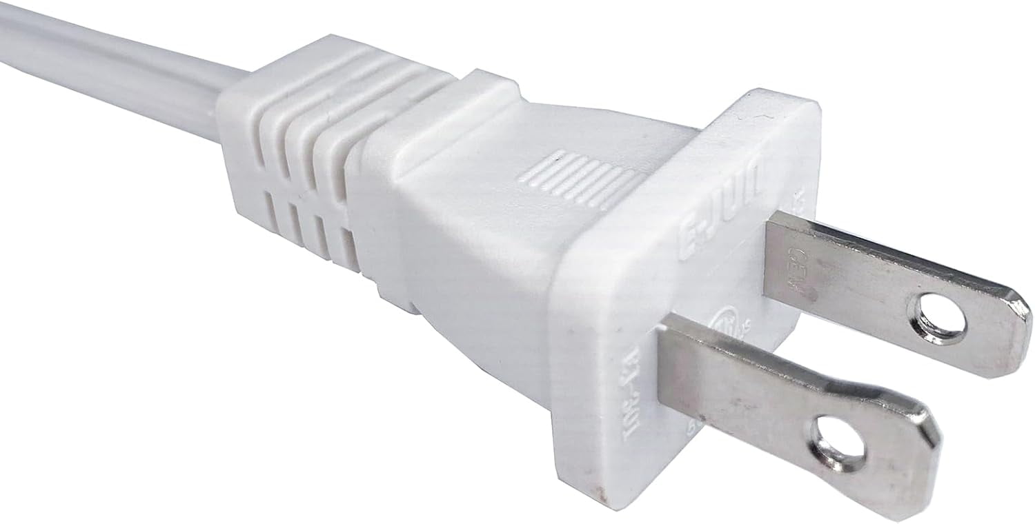 3 Foot Extension Cord, 2 Prong Small AC Power Cord White, 18 AWG Power Cable for Indoor Use, Male to Female Extension Cord, NEMA 5-15P to NEMA 5-15R, 2 Pack