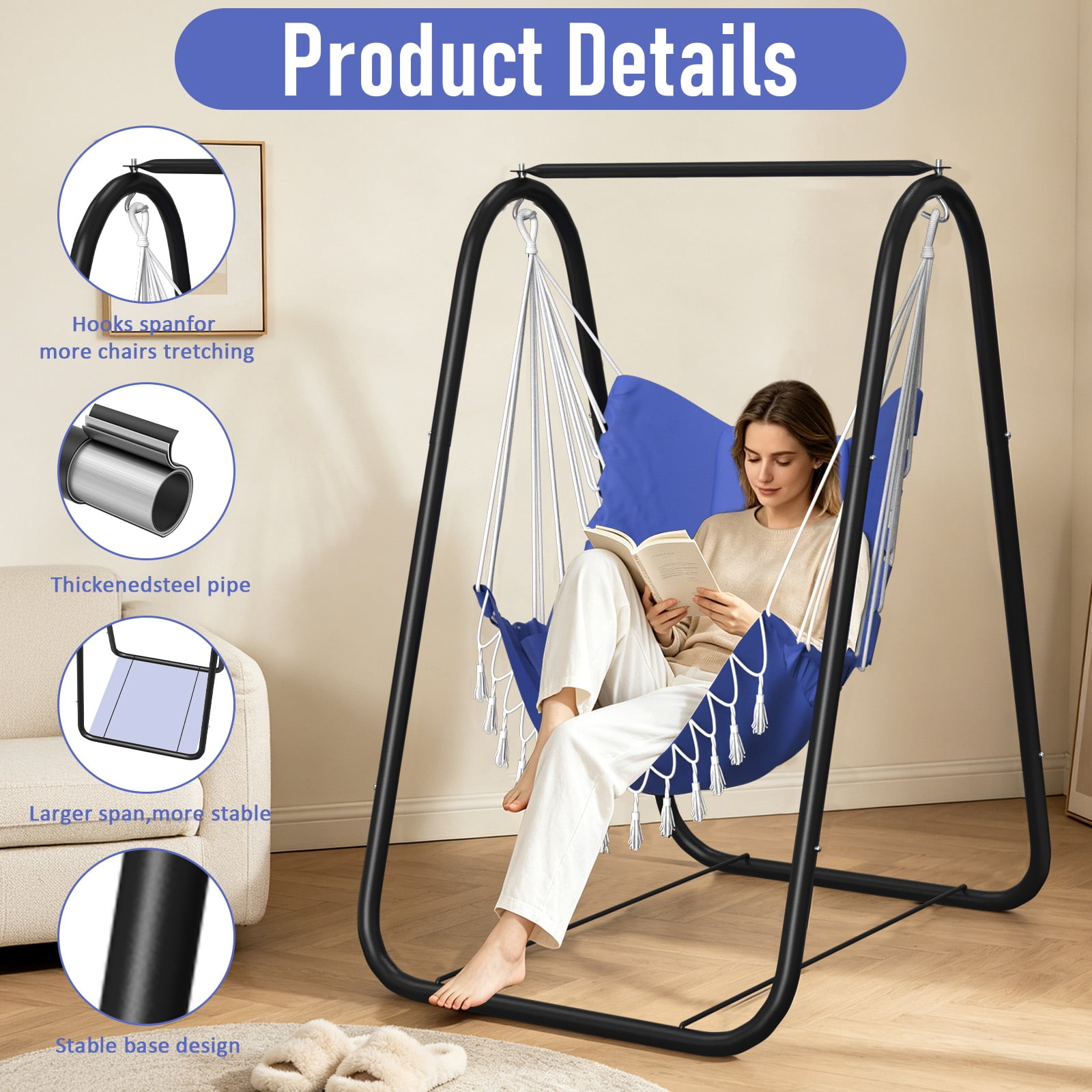 G TALECO GEAR Hammock Chair with Stand, Rustproof Hanging Chair with Stand, Hammock Swing Chair for Indoor and Outdoor Use in Patio, Yard, Garden, Blue