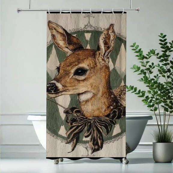 RKSupls Christmas Shower Curtain, Sika Deer Theme Curtain with Hooks for Christmas Home Bathroom Decor Washable Curtains, 36x72 in