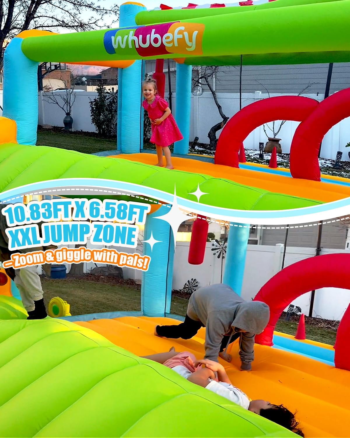 Veeboto Inflatable Bounce House 9-in-1 Multi-Functional, Water Slide with Ball Pool, Darts, Ring Toss, Punching Bag, and Obstacle Course, Indoor/Outdoor Kids Bouncy Castle Includes Blower