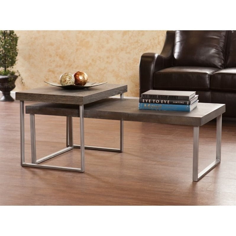 Southern Enterprises Nolan 2 Piece Nested Coffee Table In Burnt Oak