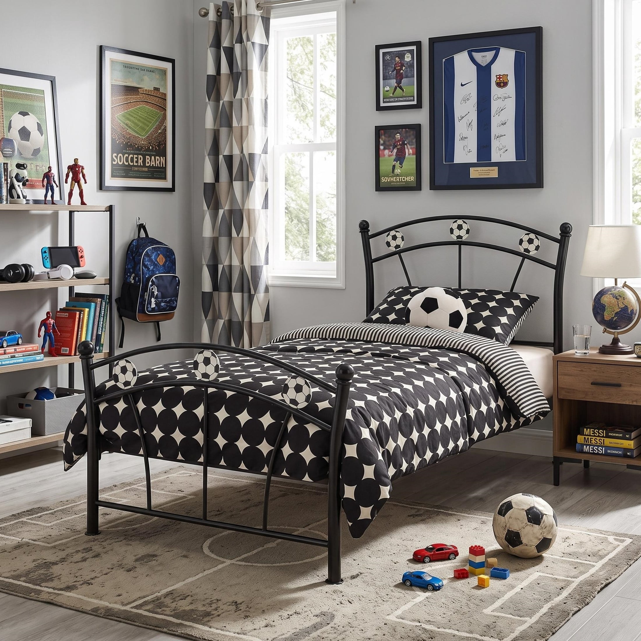 GDF Studio 78.5" Twin Heavy-Duty Metal Platform Bed with Sturdy Support Slats, Curved Headboard, Black